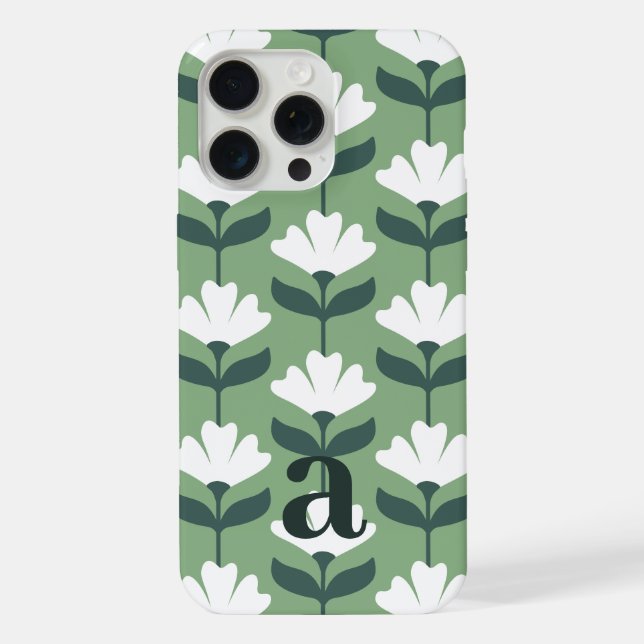 Small Monogram Letter Green Vintage Flowers iPhone Case (Back)