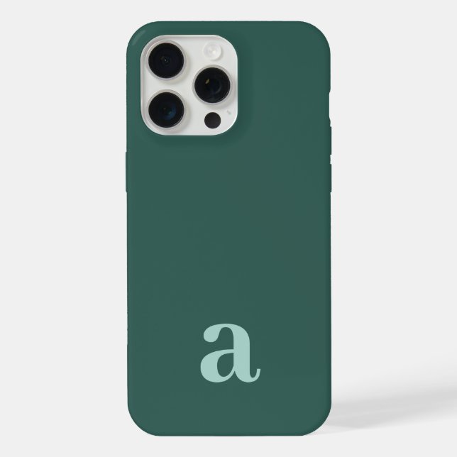 Small Monogram Letter Sea Green & Teal Minimalist iPhone Case (Back)