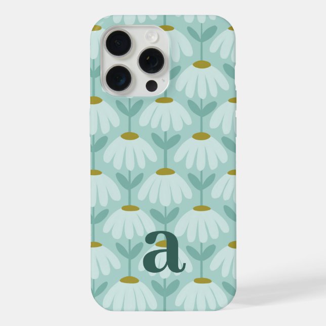 Small Monogram Letter Teal Blue Vintage Floral iPhone Case (Back)