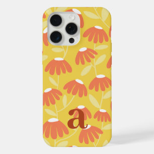 Small Monogram Letter Yellow/Orange Floral Pattern iPhone 15 Pro Max Case