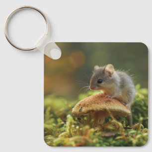 Small mouse sitting on a top of a mushroom key ring