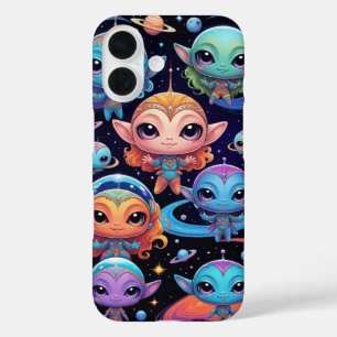 Small Multi-Coloured Aliens in Space iPhone 16 Case