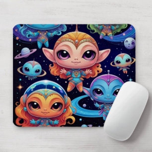 Small Multi-Coloured Aliens in Space Mouse Pad