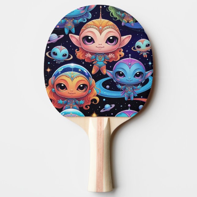 Small Multi-Coloured Aliens in Space Ping Pong Paddle (Back)