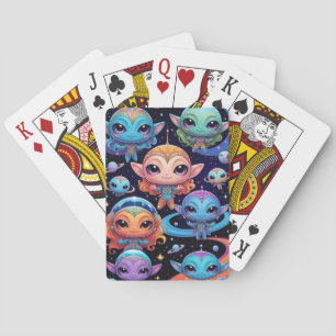 Small Multi-Coloured Aliens in Space Playing Cards