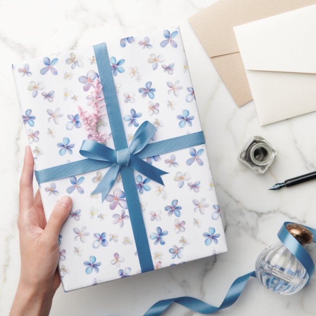 Small Multi Coloured Flowers on White  Wrapping Paper (Gifting)