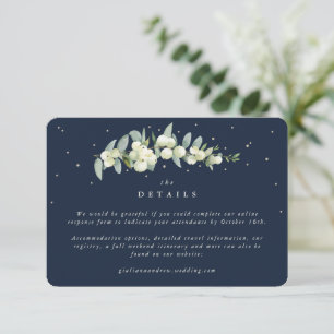 Small Navy Snowberry+Eucalyptus Wedding Details Enclosure Card