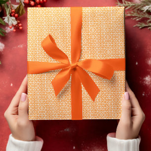 Small Orange and White Greek Key Pattern Wrapping Paper