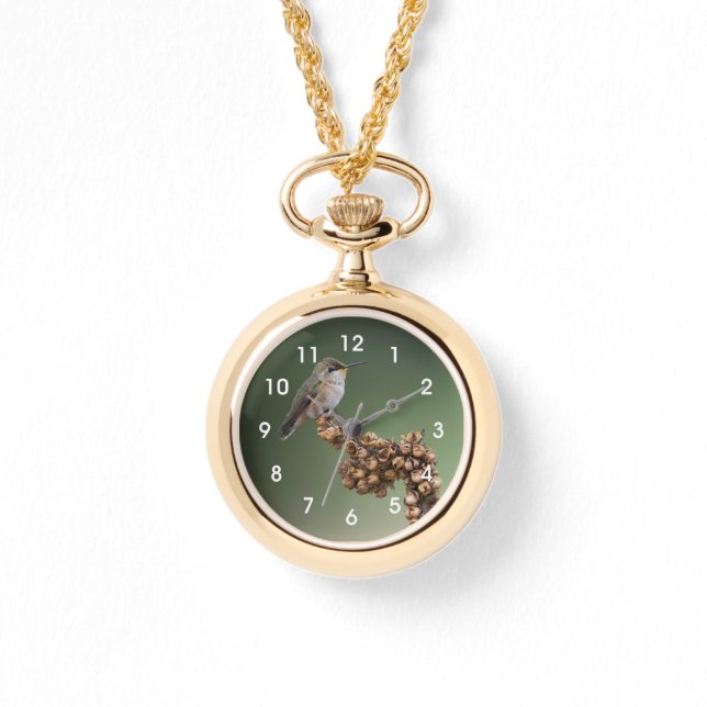 Small Orange Hummingbird  Large Clock Watch (Front)