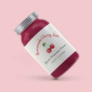 Small Organic Business Ingredients Cherry Jam Jar Water Bottle Label