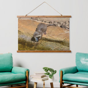 Small Otter Eating A Tasty Fish, Wall Hanging Tapestry