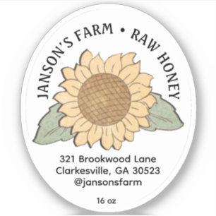 Small Oval Honey Label with Sunflower 