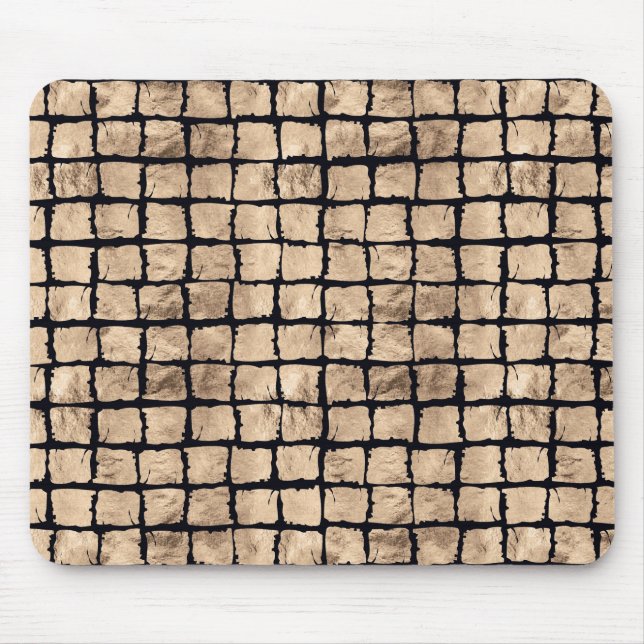 Small painted squares in rose gold and black mouse pad (Front)
