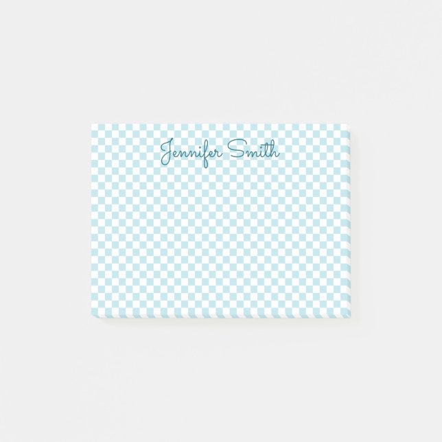 Small Pale Robin Egg Blue Check Post-it Notes (Front)
