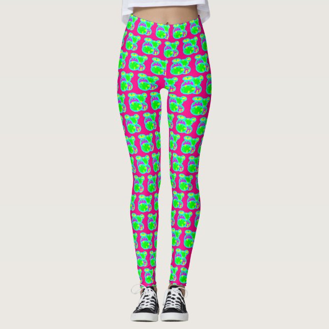 Small patterned in pink lime green and lemon leggings (Front)