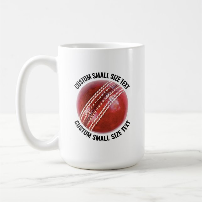 Small Personalised Text Cricket Ball 15 oz. Custom Coffee Mug (Left)