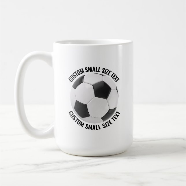 Small Personalised Text Soccer Ball 15 oz. Custom Coffee Mug (Left)