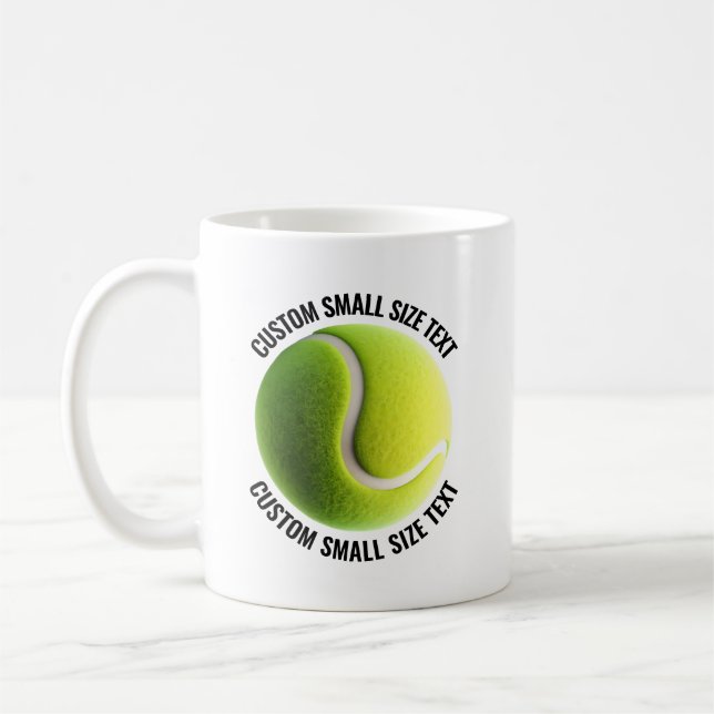 Small Personalized Text Tennis Ball  11 oz. Custom Coffee Mug (Left)