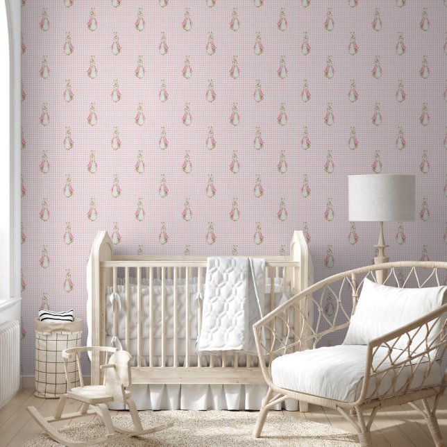 Small Peter the Rabbit Beatrix Pink Gingham Wallpaper (Kids)
