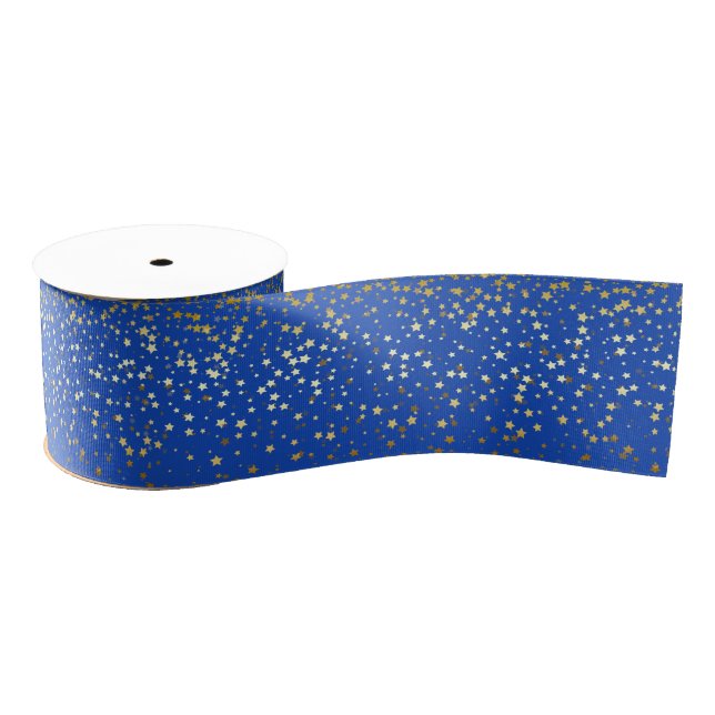 Small Petite Golden Stars Ribbon-Royal Blue Grosgrain Ribbon (Spool)