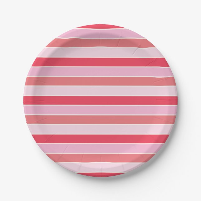 Small Pink and Coral Stripes Paper Plate (Front)