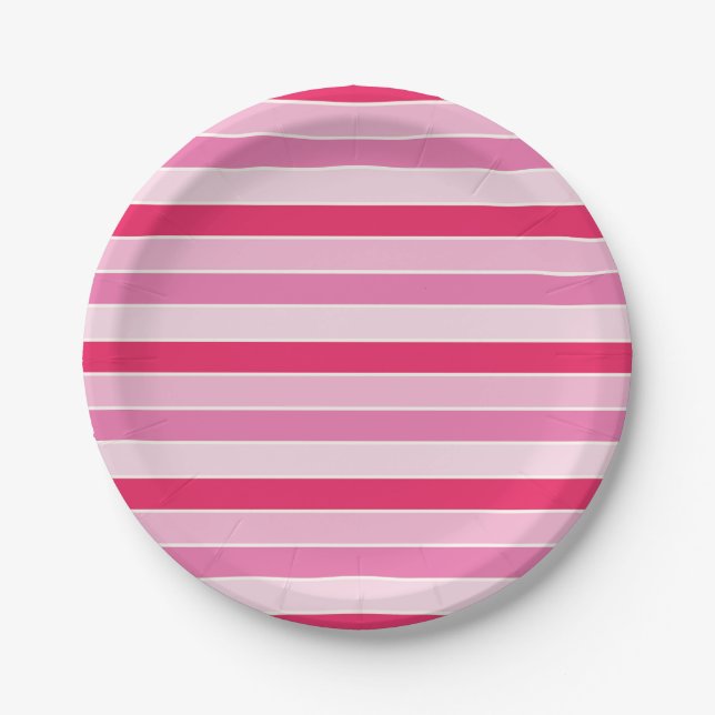 Small Pink and Cream Stripes Paper Plate (Front)
