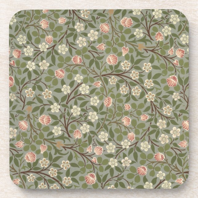 Small pink and white flower wallpaper design coaster (Front)