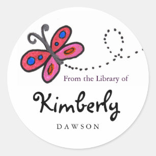 Small Pink Butterfly Book Labels