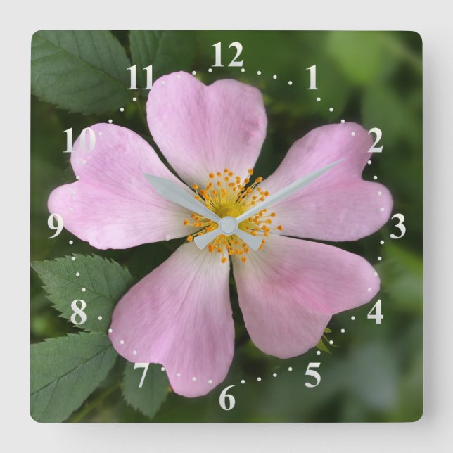 small pink flower square wall clock (Front)