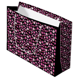 Small Pink Flowers Pattern C10 Black BG Large Gift Bag