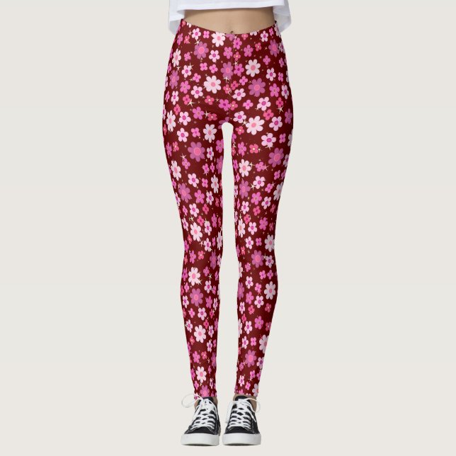 Small Pink Flowers Pattern C10 Dred BG Leggings (Front)