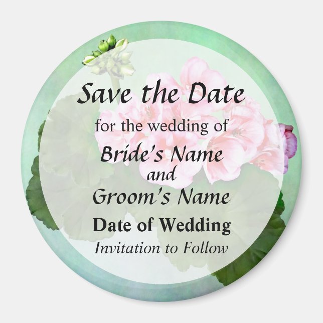 Small  Pink Geranium Save the Date Magnet (Front)