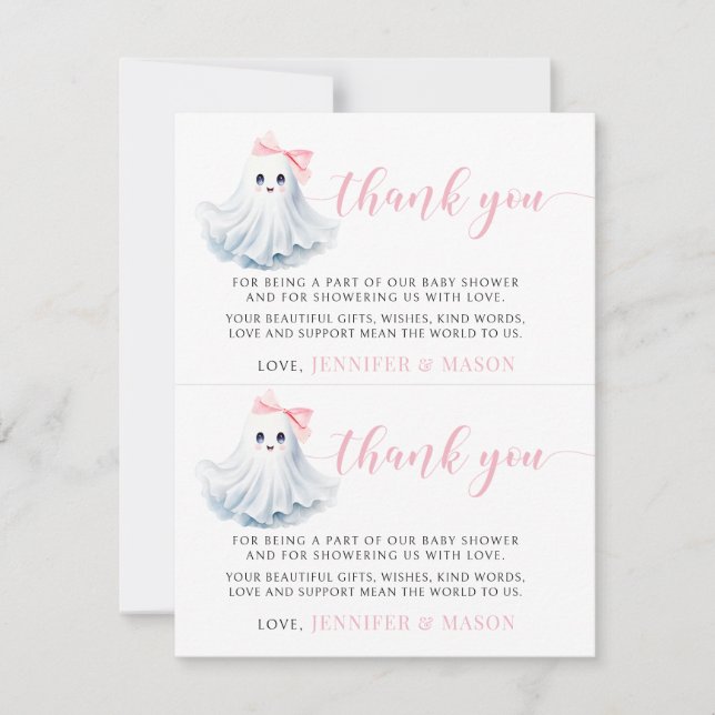 Small Pink Little Baby Boo Shower Thank You Cards (Front)