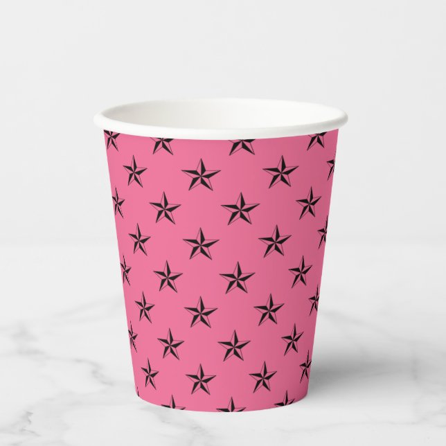 Small Pink Retro Stars Pattern Paper Cup (Front)