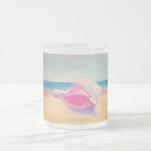 Small Pink Shell on Sand by Sea Frosted Coffee Cup