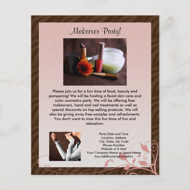 Small Pink Swirl Cosmetics Party Flyer (Front)