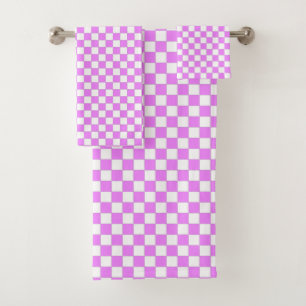 Small Pink White Chequered Pattern Bath Towel Set
