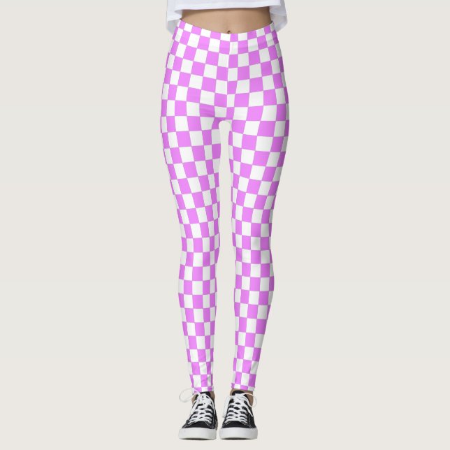 Small Pink White Chequered Pattern Leggings (Front)