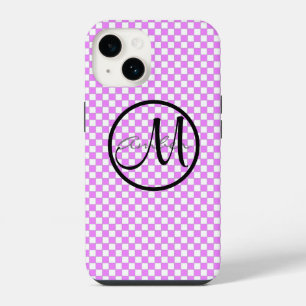 Small Pink White Chequered Pattern Personalised Ca iPhone 14 Case