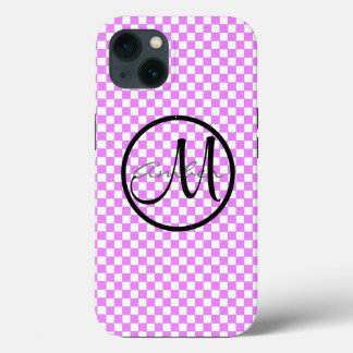 Small Pink White Chequered Pattern Personalised iPhone 13 Case