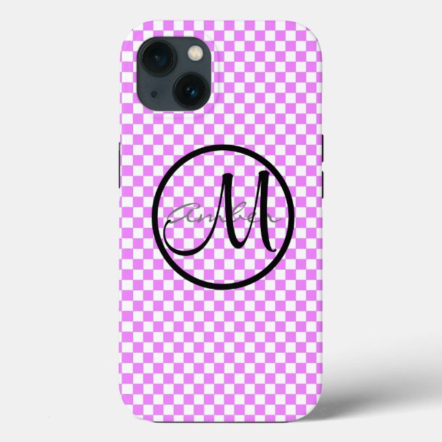 Small Pink White Chequered Pattern Personalised Case-Mate iPhone Case (Back)