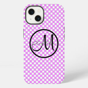 Small Pink White Chequered Pattern Personalised iPhone 13 Case