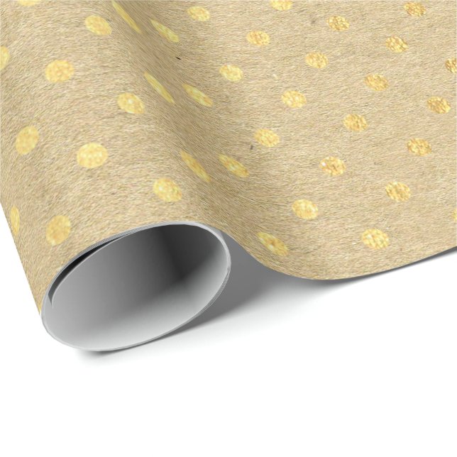 Small Polka Dots Kraft Gold Elegant Minimal Wrapping Paper (Roll Corner)
