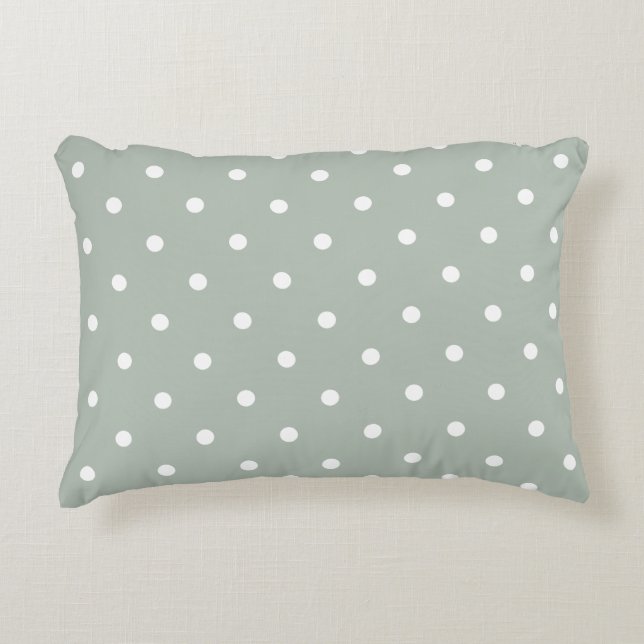 Small Polka Dots Pattern: Sage Green Decorative Cushion (Front)