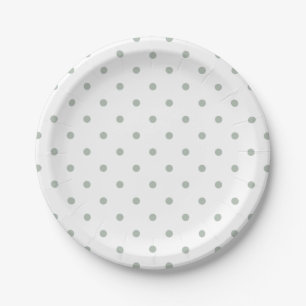 Small Polka Dots Pattern: Sage Green Paper Plate