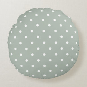 Small Polka Dots Pattern: Sage Green Round Cushion