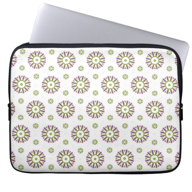 Small Purple and Green Geometric Rosettes Laptop Sleeve (Front)