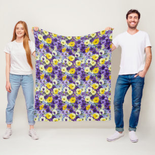 Small Purple and Yellow Pansies Fleece Blanket