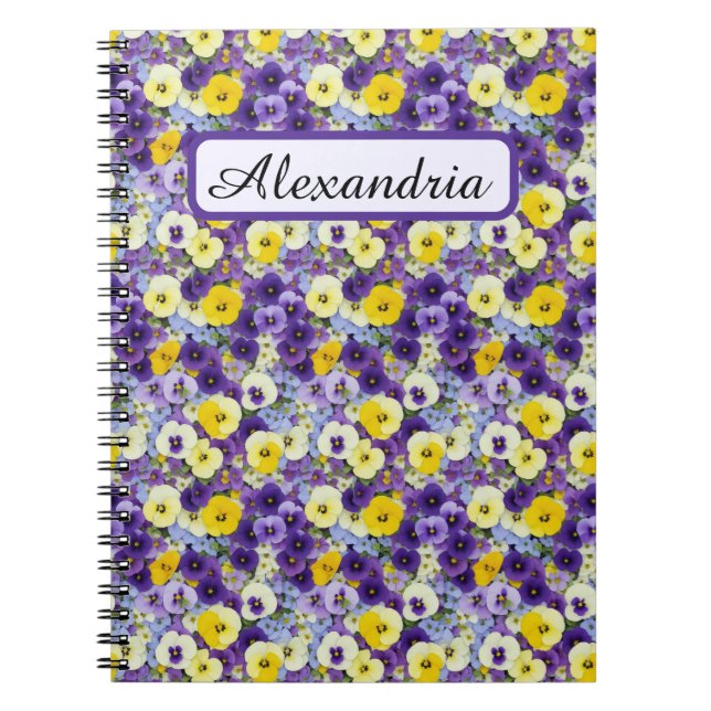 Small Purple and Yellow Pansies Personalised Notebook (Front)