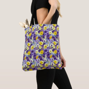 Small Purple and Yellow Pansies Tote Bag
